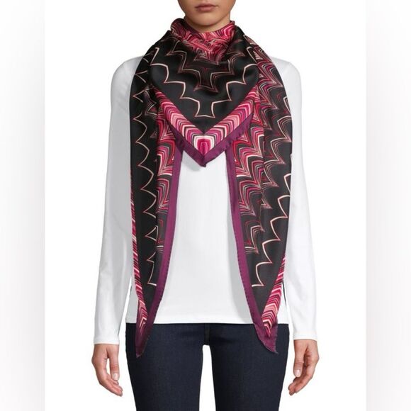 Missoni Pure Silk Black Pink Mixed Print Triangle Scarf Made in Italy - Picture 1 of 5